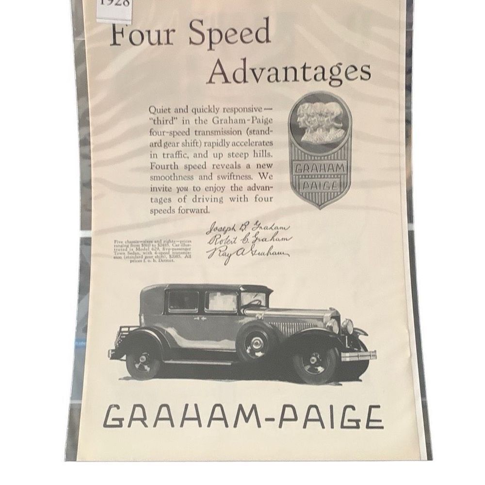 Vintage 1928 Graham-Paige Four Speed Advantages Ad Advertisement